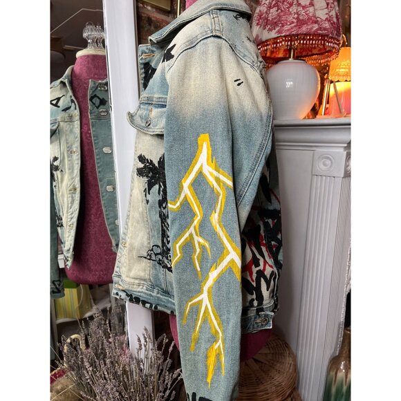 Unisex "Embellish" Custom Painted Distressed Denim Jacket With Painted Graphics - Picture 5 of 16